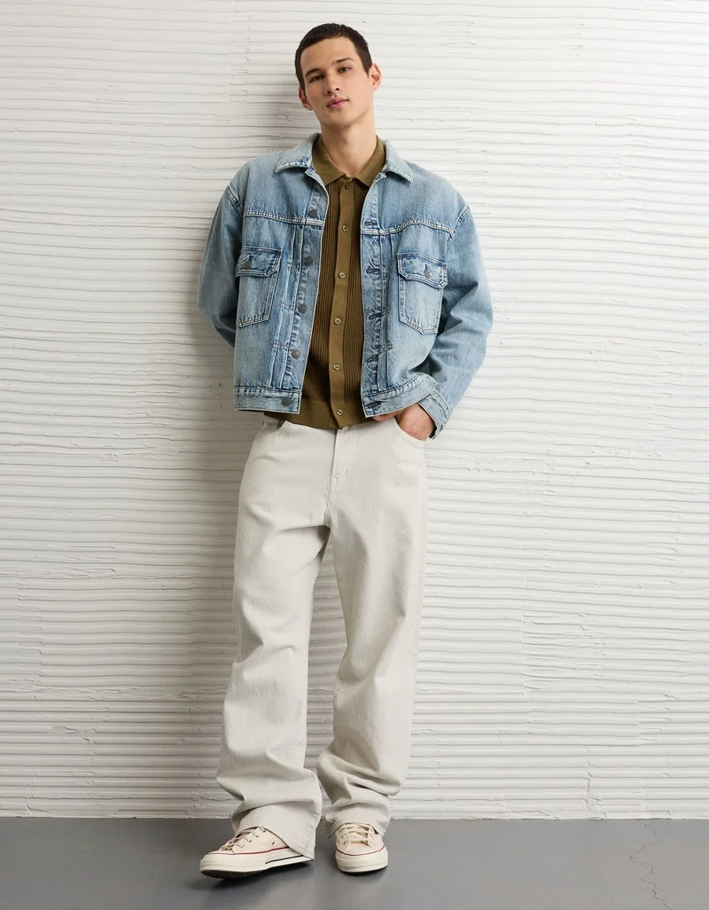 American Eagle AE Striped Button-Up Sweater Polo